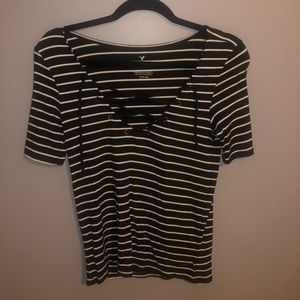 american eagle black and white striped tie shirt